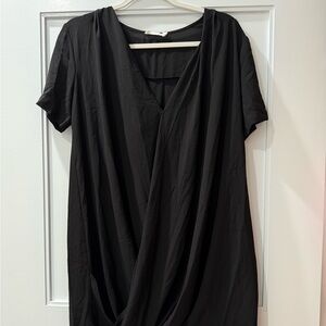 Lush Black Draped V-Neck Dress